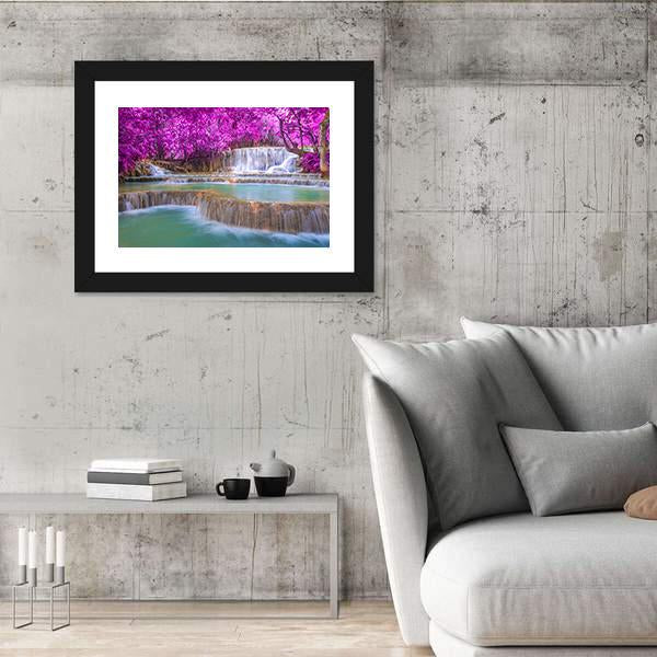 Waterfall In Rain Forest Canvas Wall Art-5 Horizontal-Gallery Wrap-22" x 12"-Tiaracle