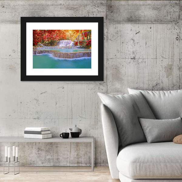 Waterfall In Rain Forest Canvas Wall Art-3 Horizontal-Gallery Wrap-25" x 16"-Tiaracle