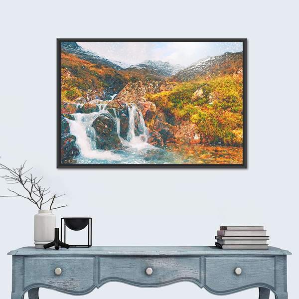 Waterfall in Scotland Canvas Wall Art-1 Piece-Floating Frame-24" x 16"-Tiaracle