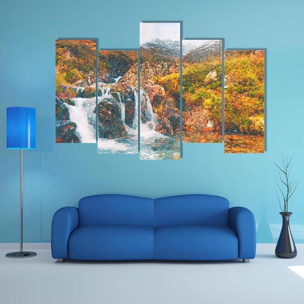 Waterfall in Scotland Canvas Wall Art-5 Pop-Gallery Wrap-47" x 32"-Tiaracle