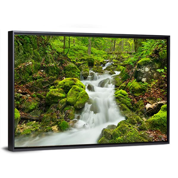 Waterfall In Slovakia Canvas Wall Art-3 Horizontal-Gallery Wrap-25" x 16"-Tiaracle