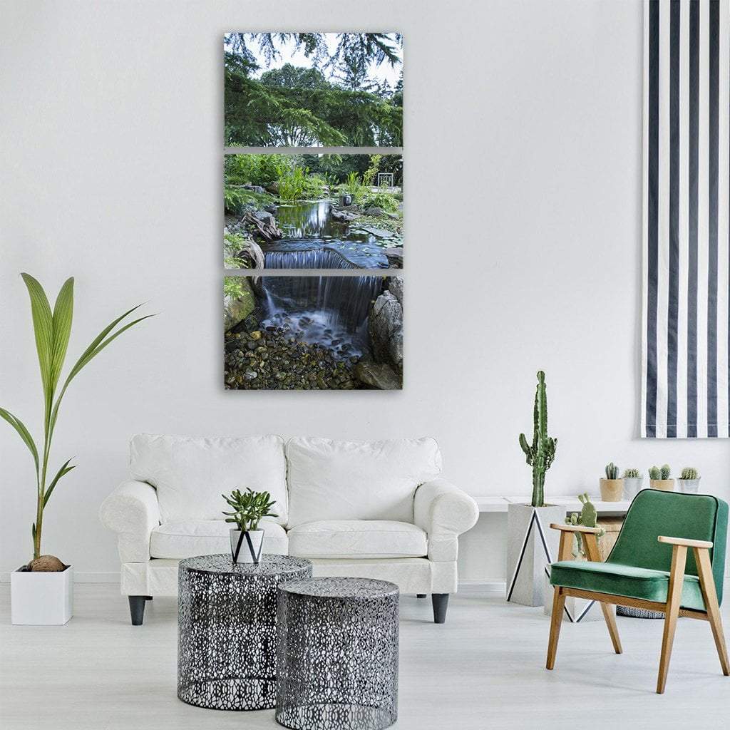 Waterfall In Summer Forest Vertical Canvas Wall Art-3 Vertical-Gallery Wrap-12" x 25"-Tiaracle