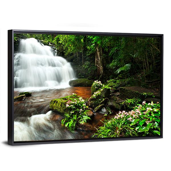 Waterfall In Thai National Park Canvas Wall Art-5 Horizontal-Gallery Wrap-22" x 12"-Tiaracle