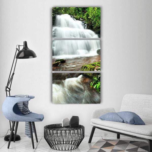 Waterfall In Thai National Park Vertical Canvas Wall Art-3 Vertical-Gallery Wrap-12" x 25"-Tiaracle