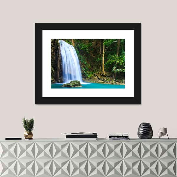 Waterfall In The Forest Canvas Wall Art-1 Piece-Framed Print-20" x 16"-Tiaracle