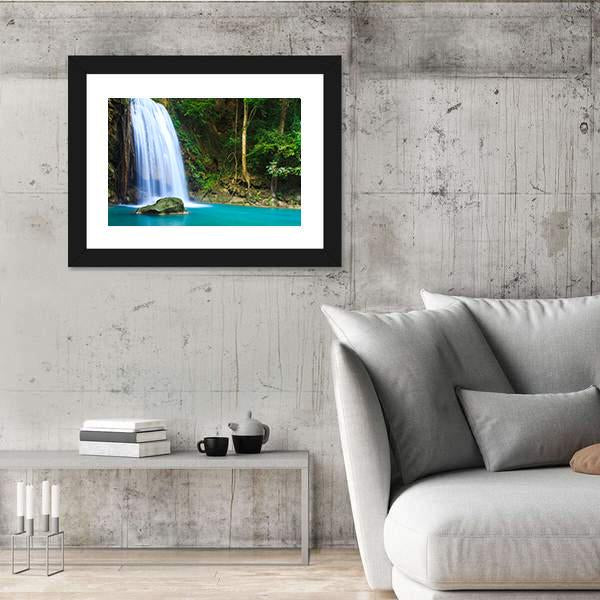 Waterfall In The Forest Canvas Wall Art-3 Horizontal-Gallery Wrap-25" x 16"-Tiaracle