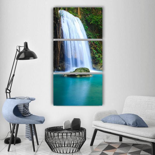 Waterfall In The Forest Vertical Canvas Wall Art-3 Vertical-Gallery Wrap-12" x 25"-Tiaracle
