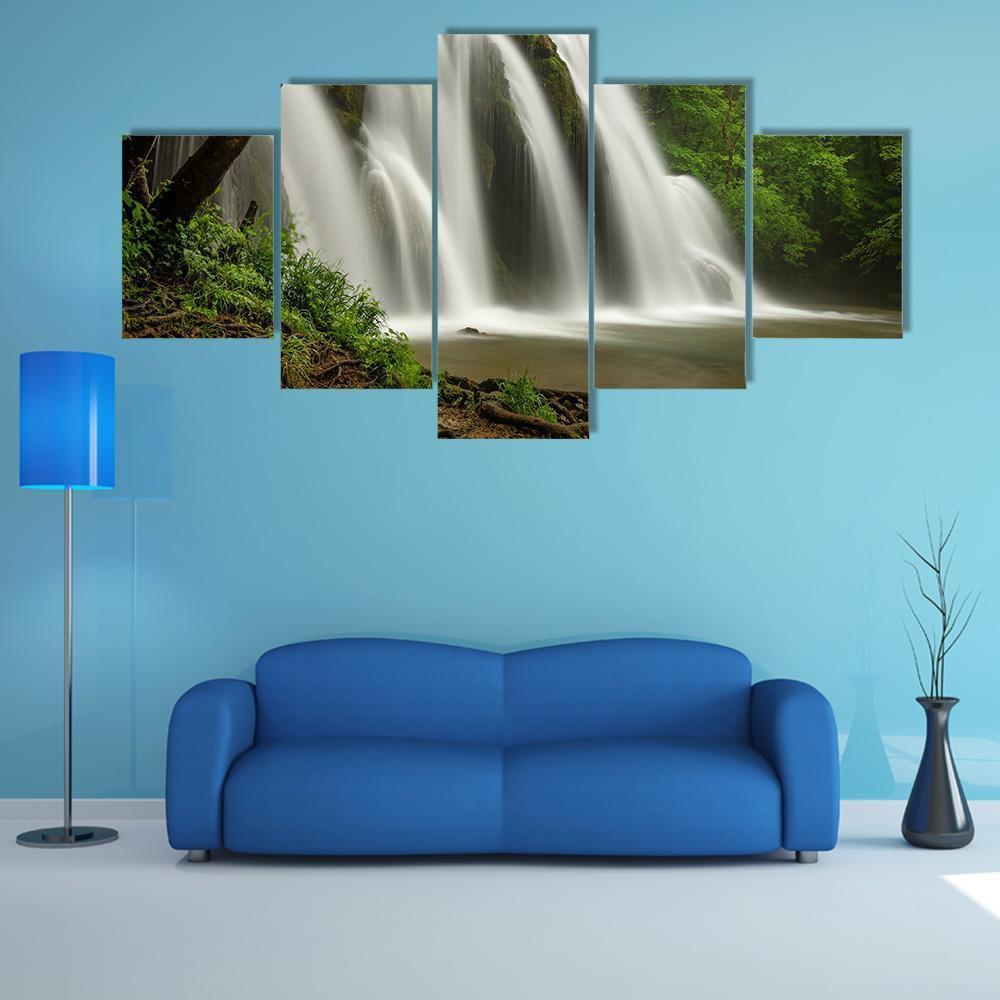 Waterfall In The Jura Mountains Canvas Wall Art-5 Star-Gallery Wrap-62" x 32"-Tiaracle