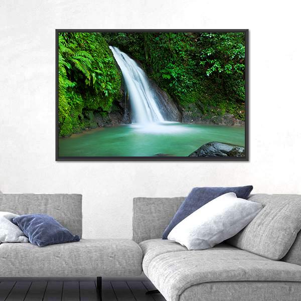 Waterfall In The National Park Of Guadeloupe Canvas Wall Art-3 Horizontal-Gallery Wrap-25" x 16"-Tiaracle