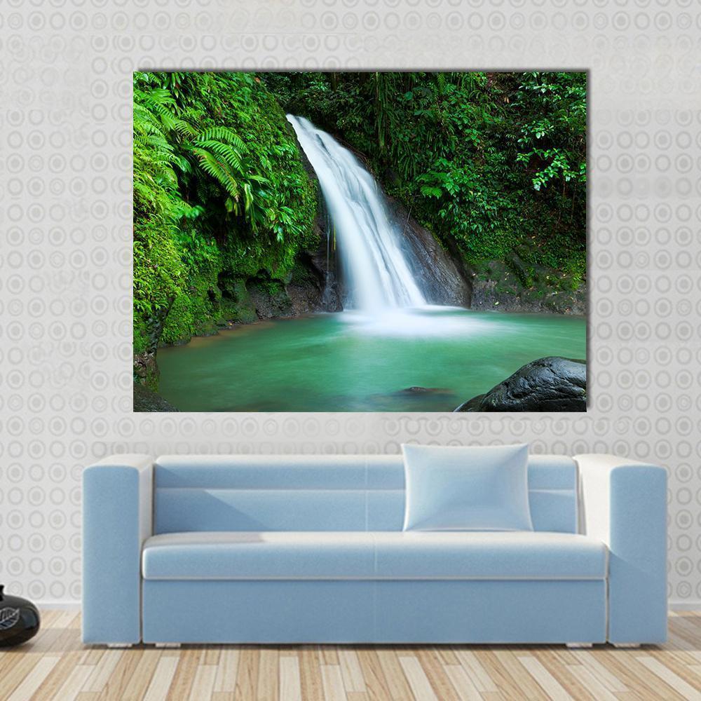 Waterfall In The National Park Of Guadeloupe Canvas Wall Art-1 Piece-Gallery Wrap-36" x 24"-Tiaracle