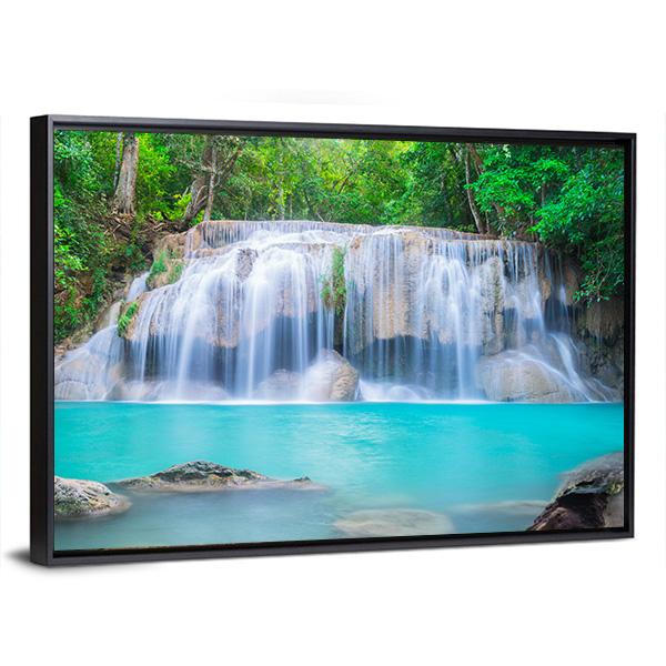 Waterfall In Tropical Forest Canvas Wall Art-3 Horizontal-Gallery Wrap-25" x 16"-Tiaracle