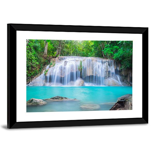Waterfall In Tropical Forest Canvas Wall Art-3 Horizontal-Gallery Wrap-25" x 16"-Tiaracle