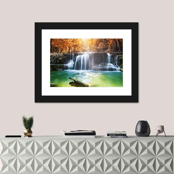 Waterfall In Tropical Rain Forest Canvas Wall Art-1 Piece-Framed Print-20" x 16"-Tiaracle