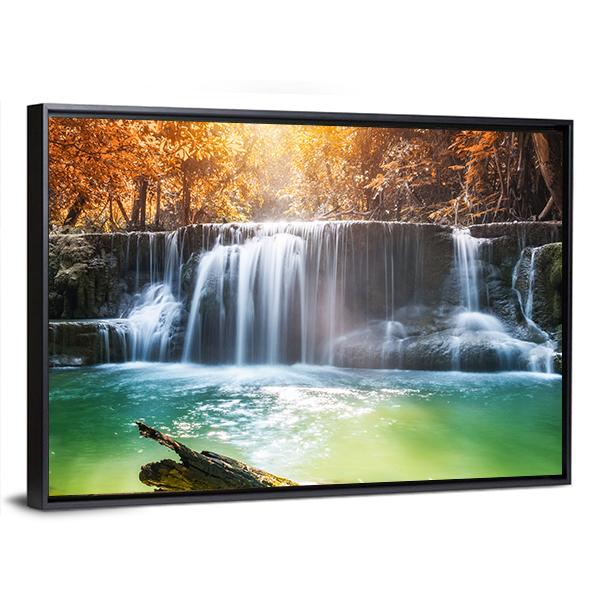 Waterfall In Tropical Rain Forest Canvas Wall Art-3 Horizontal-Gallery Wrap-25" x 16"-Tiaracle
