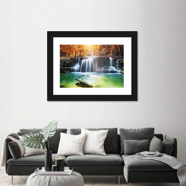 Waterfall In Tropical Rain Forest Canvas Wall Art-3 Horizontal-Gallery Wrap-25" x 16"-Tiaracle