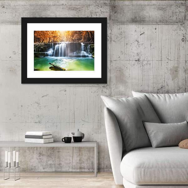 Waterfall In Tropical Rain Forest Canvas Wall Art-3 Horizontal-Gallery Wrap-25" x 16"-Tiaracle