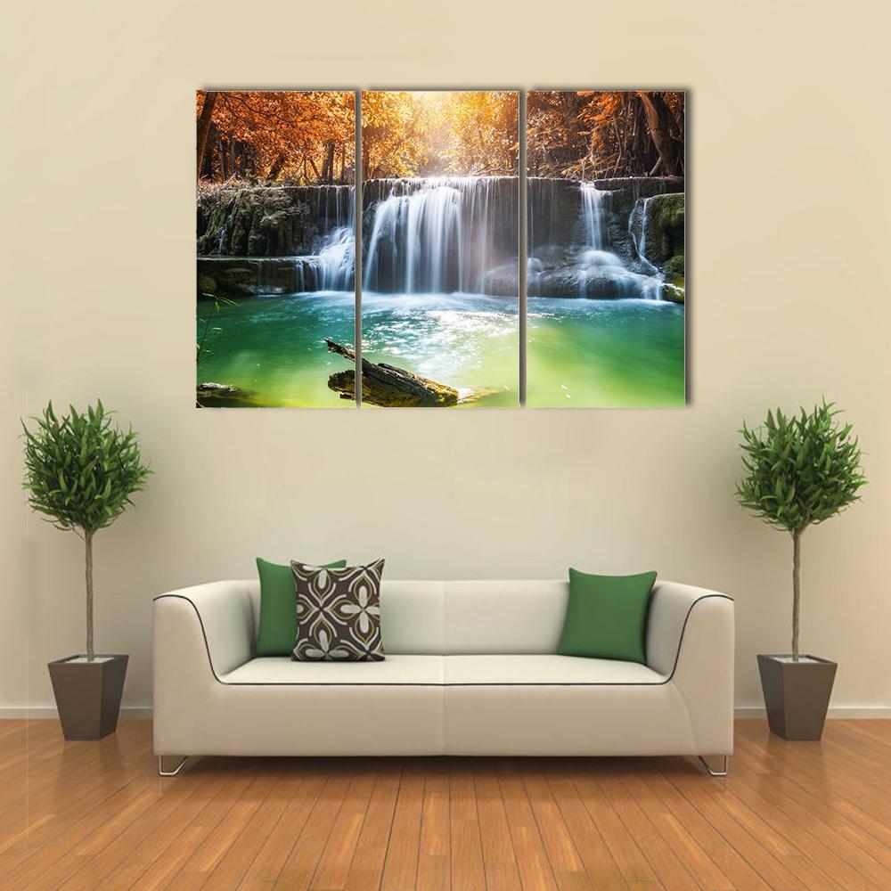 Waterfall In Tropical Rain Forest Canvas Wall Art-3 Horizontal-Gallery Wrap-37" x 24"-Tiaracle