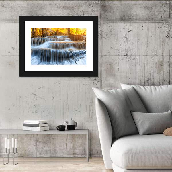 Waterfall In Yellow Forest Canvas Wall Art-5 Horizontal-Gallery Wrap-22" x 12"-Tiaracle