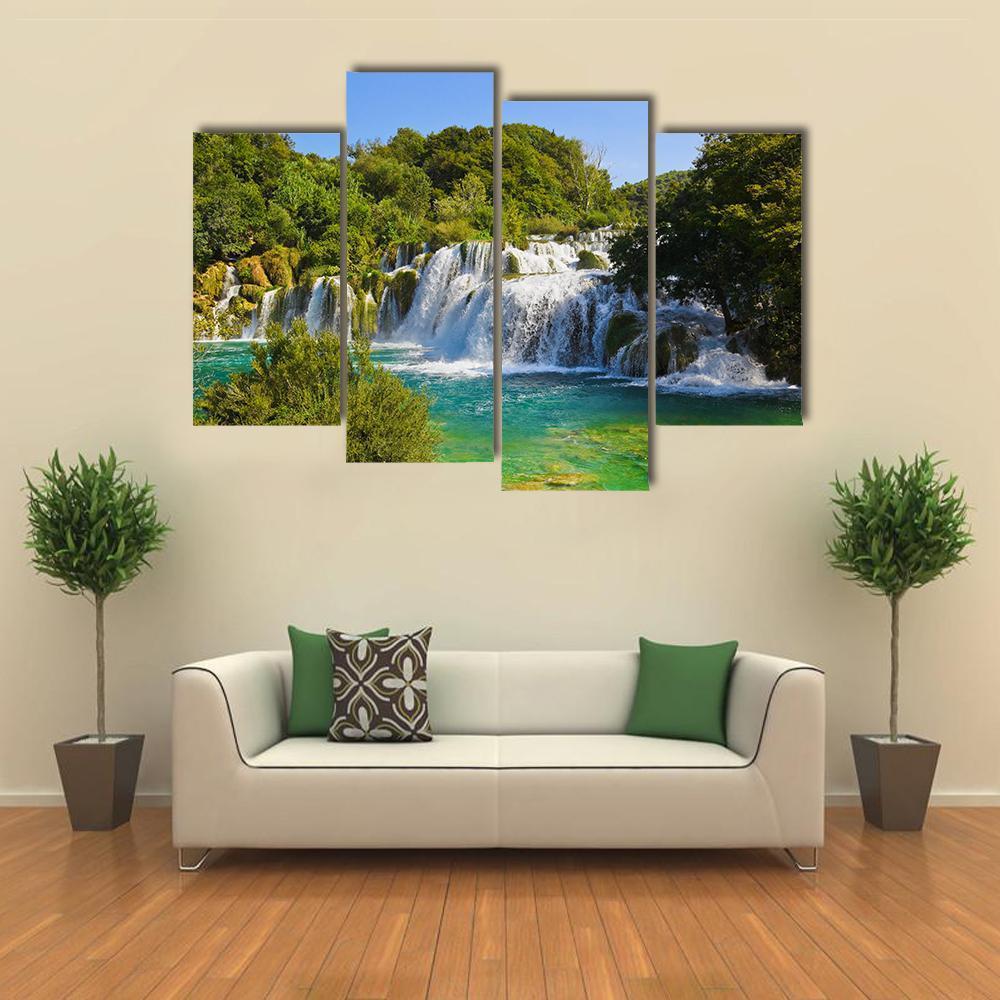 Waterfall Krka In Croatia Canvas Wall Art-4 Pop-Gallery Wrap-50" x 32"-Tiaracle