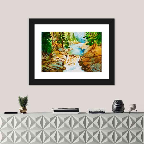 Waterfall Landscape Canvas Wall Art-1 Piece-Framed Print-20" x 16"-Tiaracle