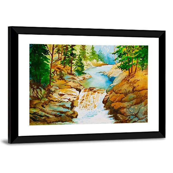 Waterfall Landscape Canvas Wall Art-5 Horizontal-Gallery Wrap-22" x 12"-Tiaracle