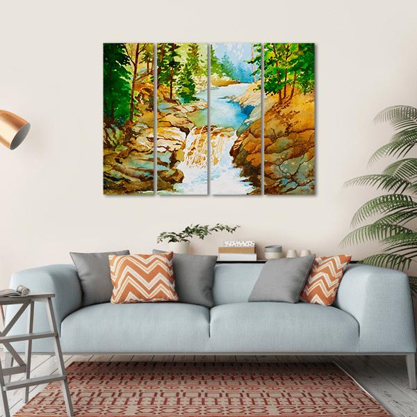 Waterfall Landscape Canvas Wall Art-4 Horizontal-Gallery Wrap-34" x 24"-Tiaracle