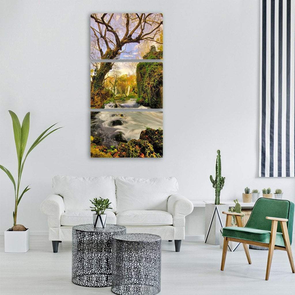Waterfall Landscape Vertical Canvas Wall Art-3 Vertical-Gallery Wrap-12" x 25"-Tiaracle