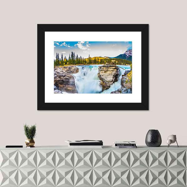 Waterfall Of Athabasca In Canada Canvas Wall Art-1 Piece-Framed Print-20" x 16"-Tiaracle