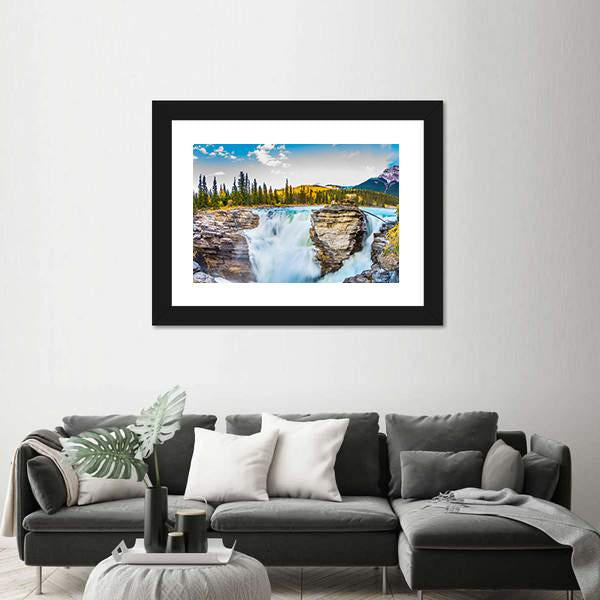 Waterfall Of Athabasca In Canada Canvas Wall Art-3 Horizontal-Gallery Wrap-25" x 16"-Tiaracle