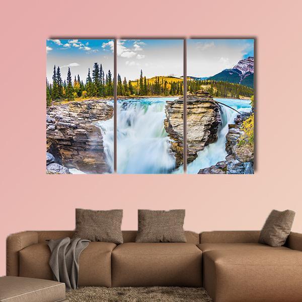 Waterfall Of Athabasca In Canada Canvas Wall Art-3 Horizontal-Gallery Wrap-37" x 24"-Tiaracle