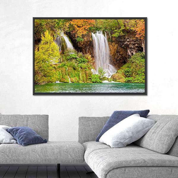 Waterfall Of The Plitvice Lakes Canvas Wall Art-5 Horizontal-Gallery Wrap-22" x 12"-Tiaracle