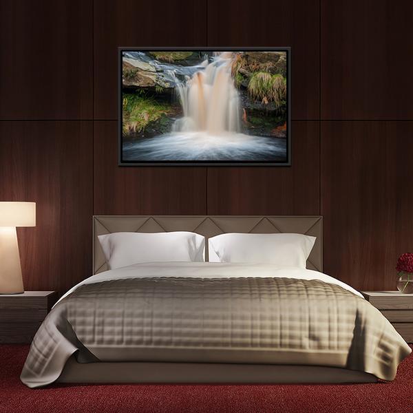 Waterfall On Moorland Canvas Wall Art-5 Horizontal-Gallery Wrap-22" x 12"-Tiaracle