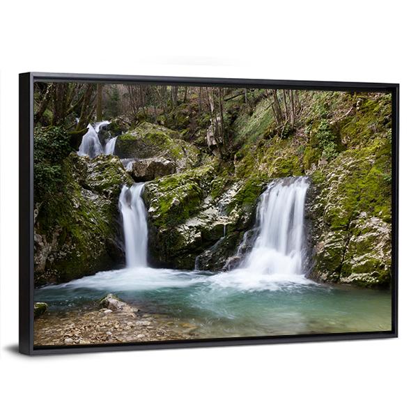 Waterfall On Morcone Sassinoro Panoramic Canvas Wall Art-1 Piece-36" x 12"-Tiaracle