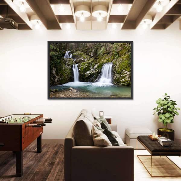 Waterfall On Morcone Sassinoro Panoramic Canvas Wall Art-1 Piece-36" x 12"-Tiaracle