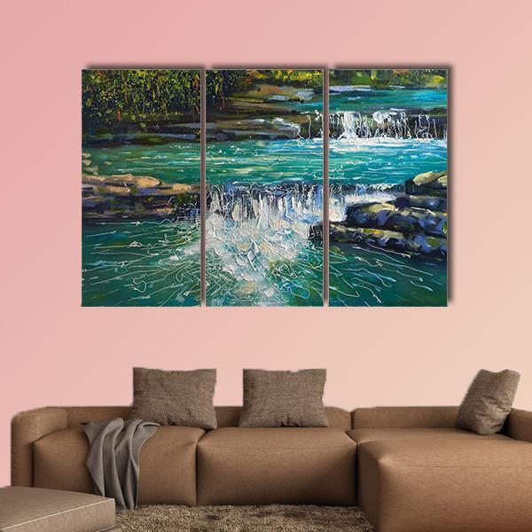 Waterfall Painting Canvas Wall Art-3 Horizontal-Gallery Wrap-37" x 24"-Tiaracle