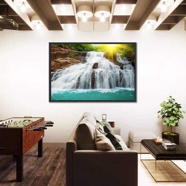 Waterfall Pool In Rain Forest Canvas Wall Art-5 Horizontal-Gallery Wrap-22" x 12"-Tiaracle