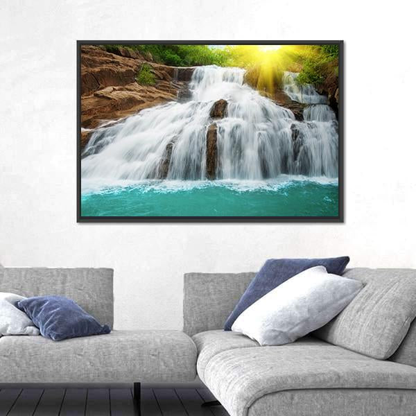 Waterfall Pool In Rain Forest Canvas Wall Art-5 Horizontal-Gallery Wrap-22" x 12"-Tiaracle