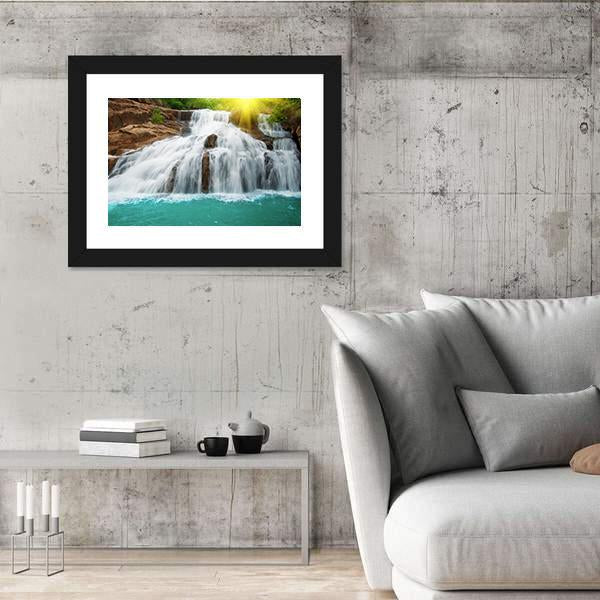 Waterfall Pool In Rain Forest Canvas Wall Art-5 Horizontal-Gallery Wrap-22" x 12"-Tiaracle