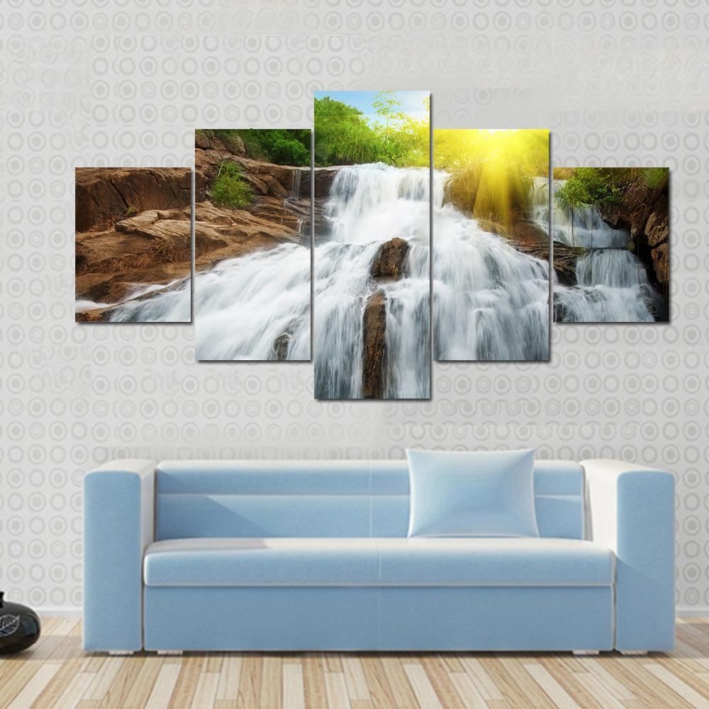 Waterfall Pool In Rain Forest Canvas Wall Art-5 Star-Gallery Wrap-62" x 32"-Tiaracle