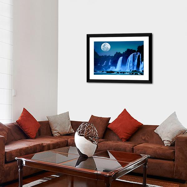 Waterfall Under Moonlight Canvas Wall Art-3 Horizontal-Gallery Wrap-25" x 16"-Tiaracle