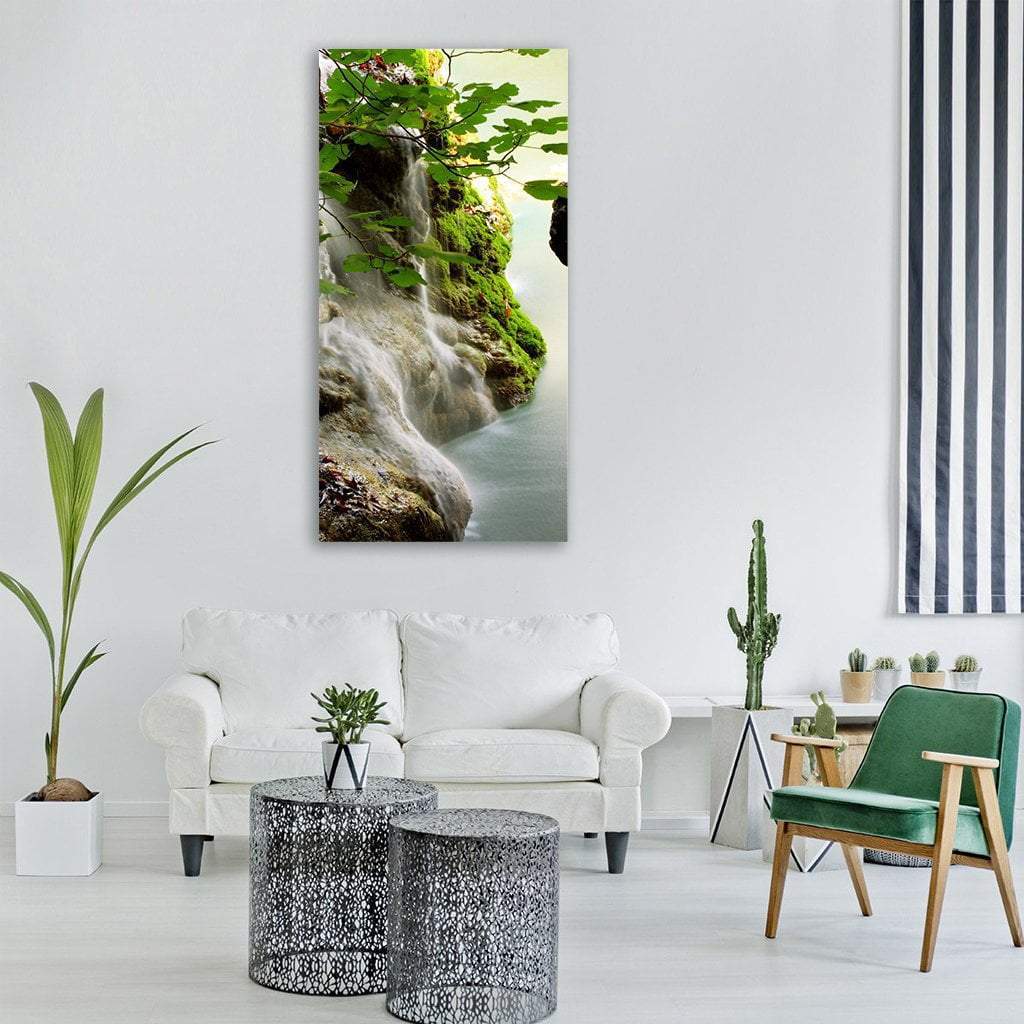 Waterfall With River Landscape Vertical Canvas Wall Art-1 Vertical-Gallery Wrap-12" x 24"-Tiaracle