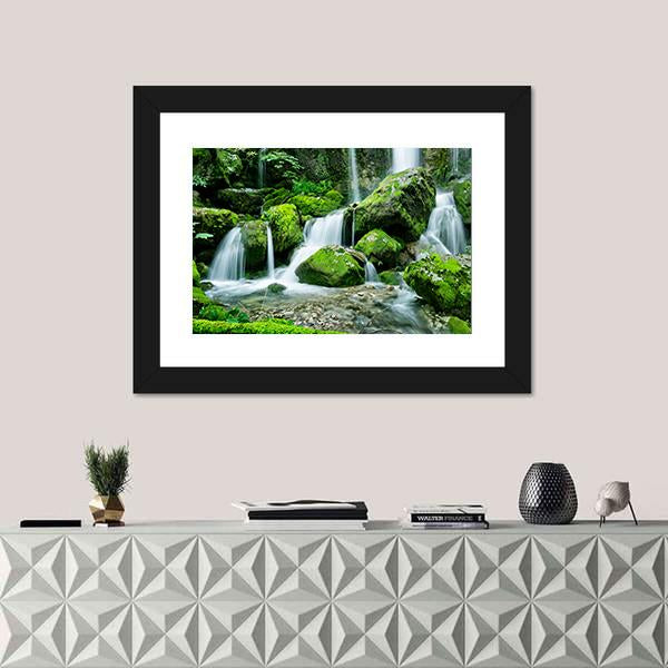 Waterfall With Several Cascades In Slovenia Canvas Wall Art-1 Piece-Framed Print-20" x 16"-Tiaracle
