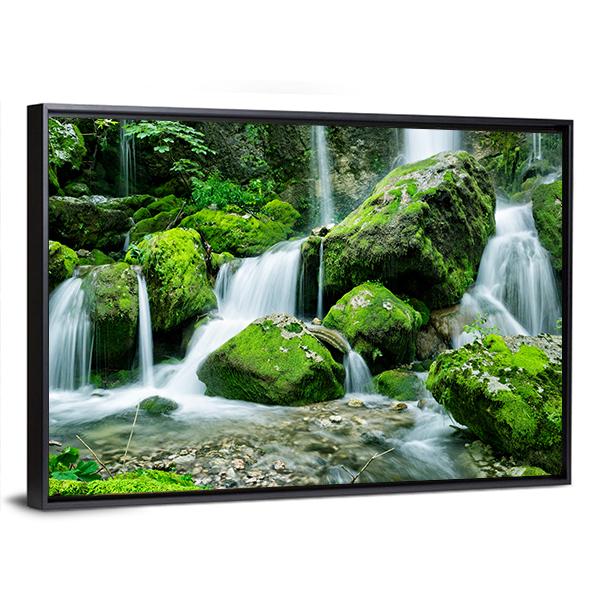 Waterfall With Several Cascades In Slovenia Canvas Wall Art-3 Horizontal-Gallery Wrap-25" x 16"-Tiaracle