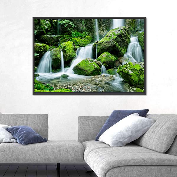 Waterfall With Several Cascades In Slovenia Canvas Wall Art-3 Horizontal-Gallery Wrap-25" x 16"-Tiaracle