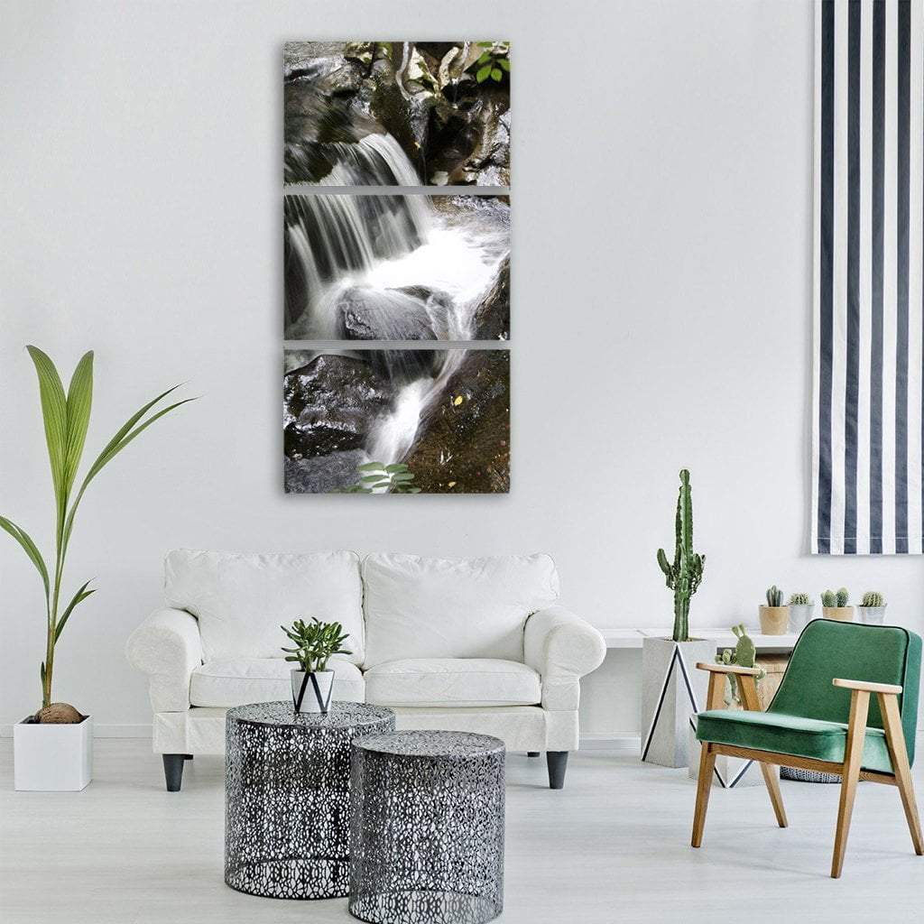 Waterfall With Stream River Landscape Vertical Canvas Wall Art-3 Vertical-Gallery Wrap-12" x 25"-Tiaracle