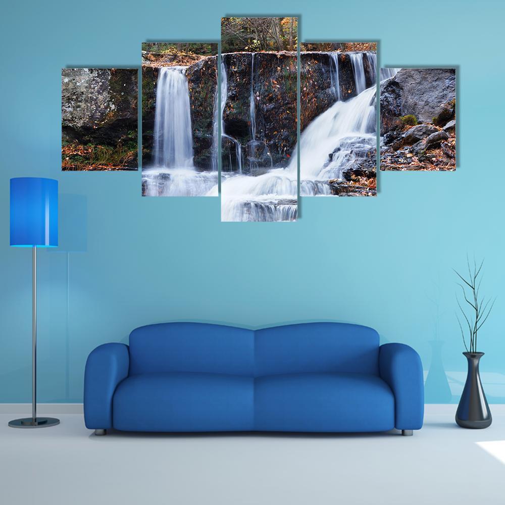 Waterfall With Trees Canvas Wall Art-5 Star-Gallery Wrap-62" x 32"-Tiaracle