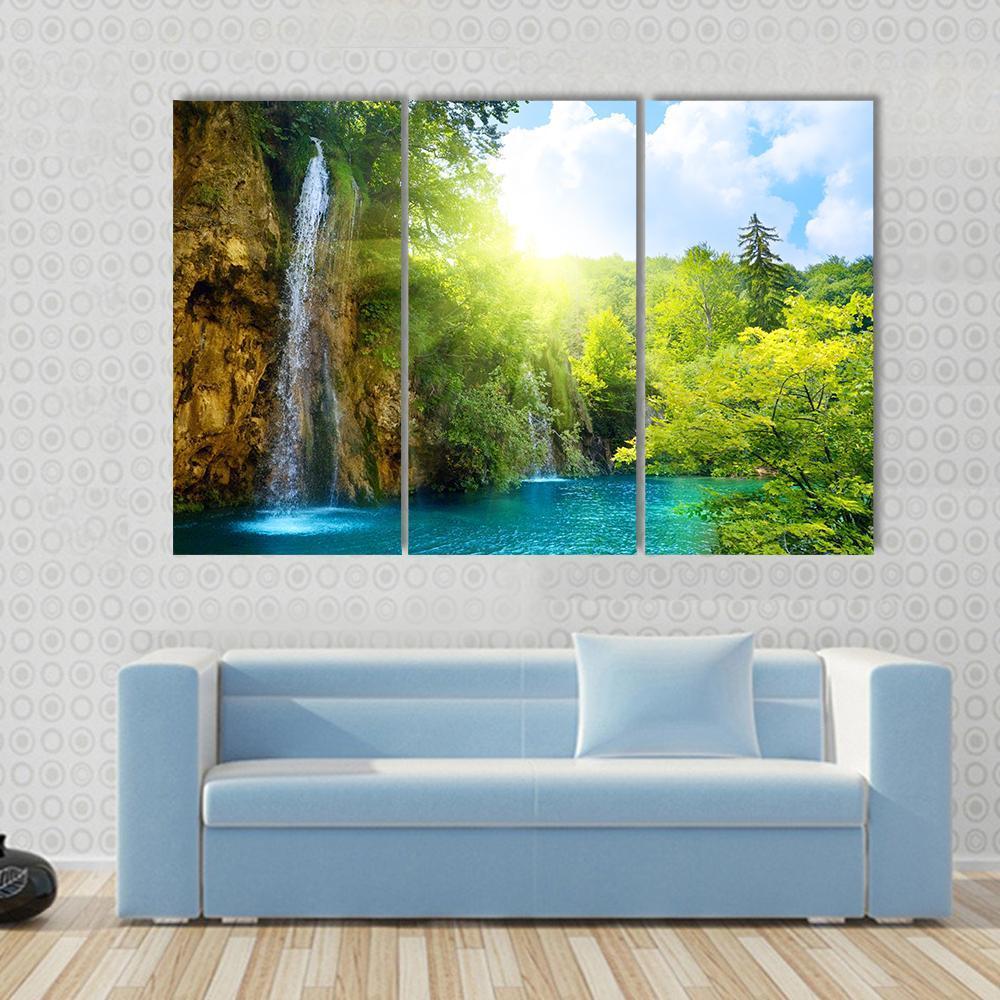 Waterfalls In Deep Forest Canvas Wall Art-3 Horizontal-Gallery Wrap-37" x 24"-Tiaracle