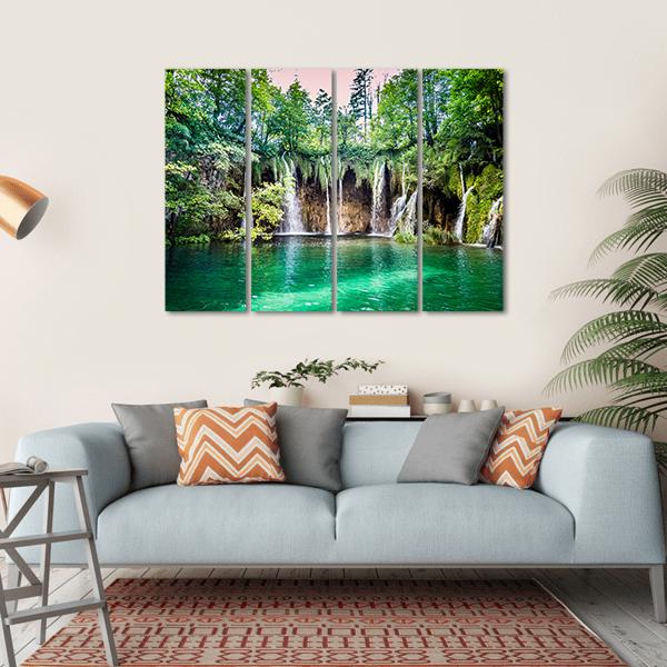 Waterfalls In Plitvice Lakes National Park Canvas Wall Art-4 Horizontal-Gallery Wrap-34" x 24"-Tiaracle