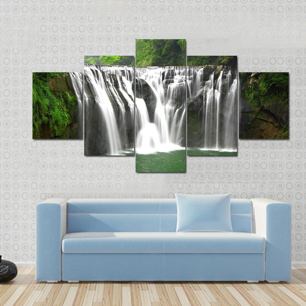 Waterfalls In Shifen Taiwan Canvas Wall Art-5 Star-Gallery Wrap-62" x 32"-Tiaracle
