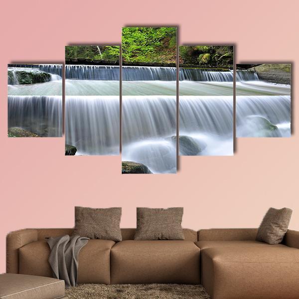 Waterfalls In The Bavarian Forest In Germany Canvas Wall Art-5 Star-Gallery Wrap-62" x 32"-Tiaracle